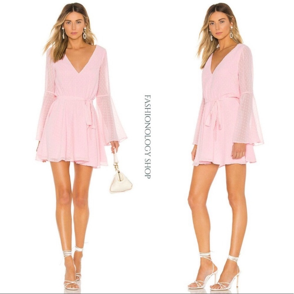 Pink Chiffon bell sleeve mini dress